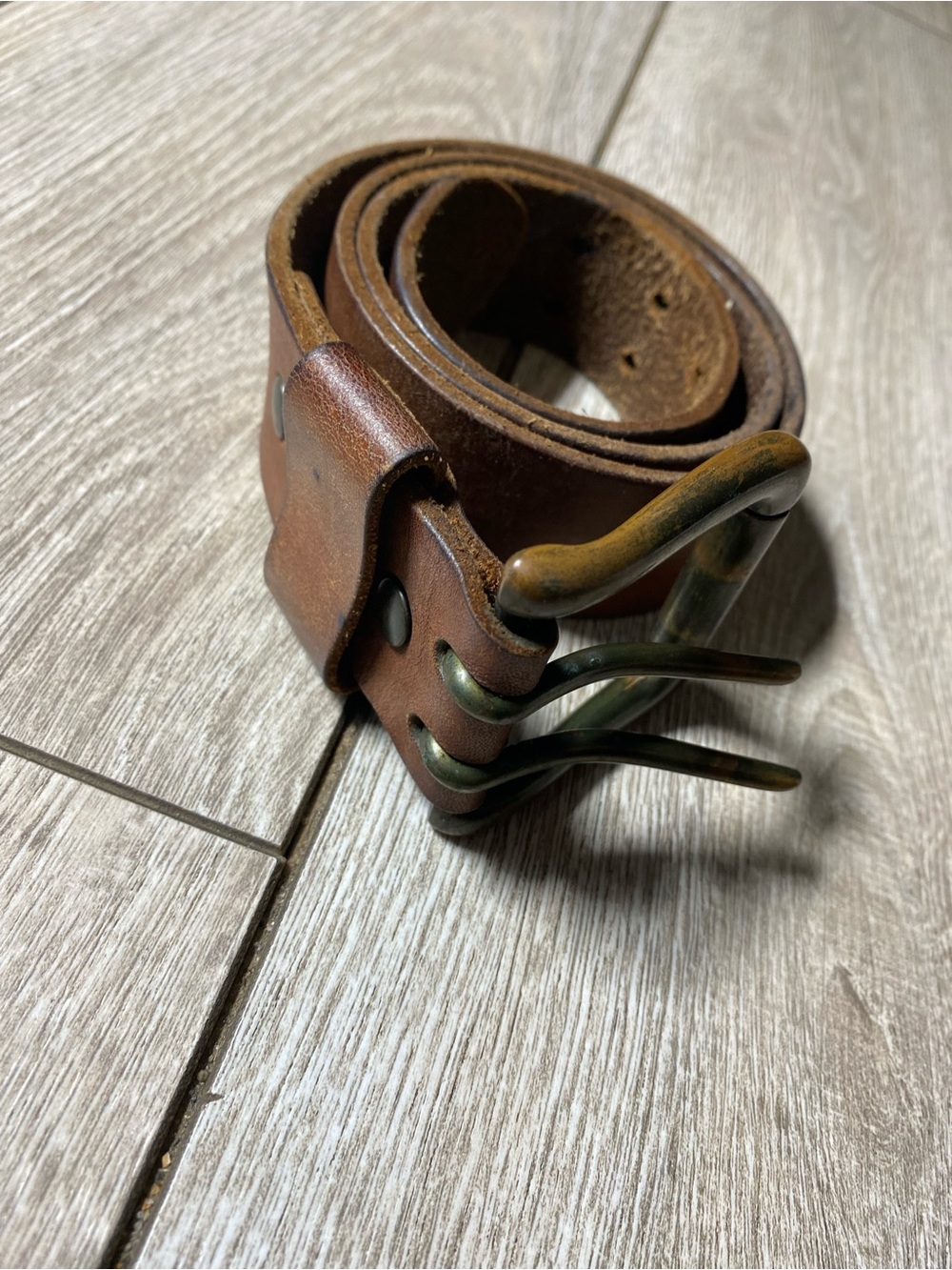 vintage Gap men's double-prong brown leather belt Sz 30 Y2K